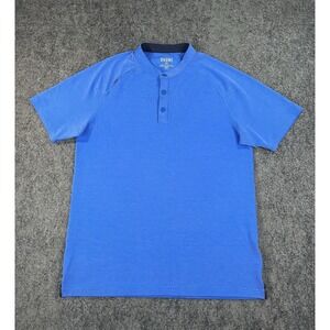 Rhone Short Sleeve Henley Shirt Mens M Blue Gym Athleisure Performance Stretch